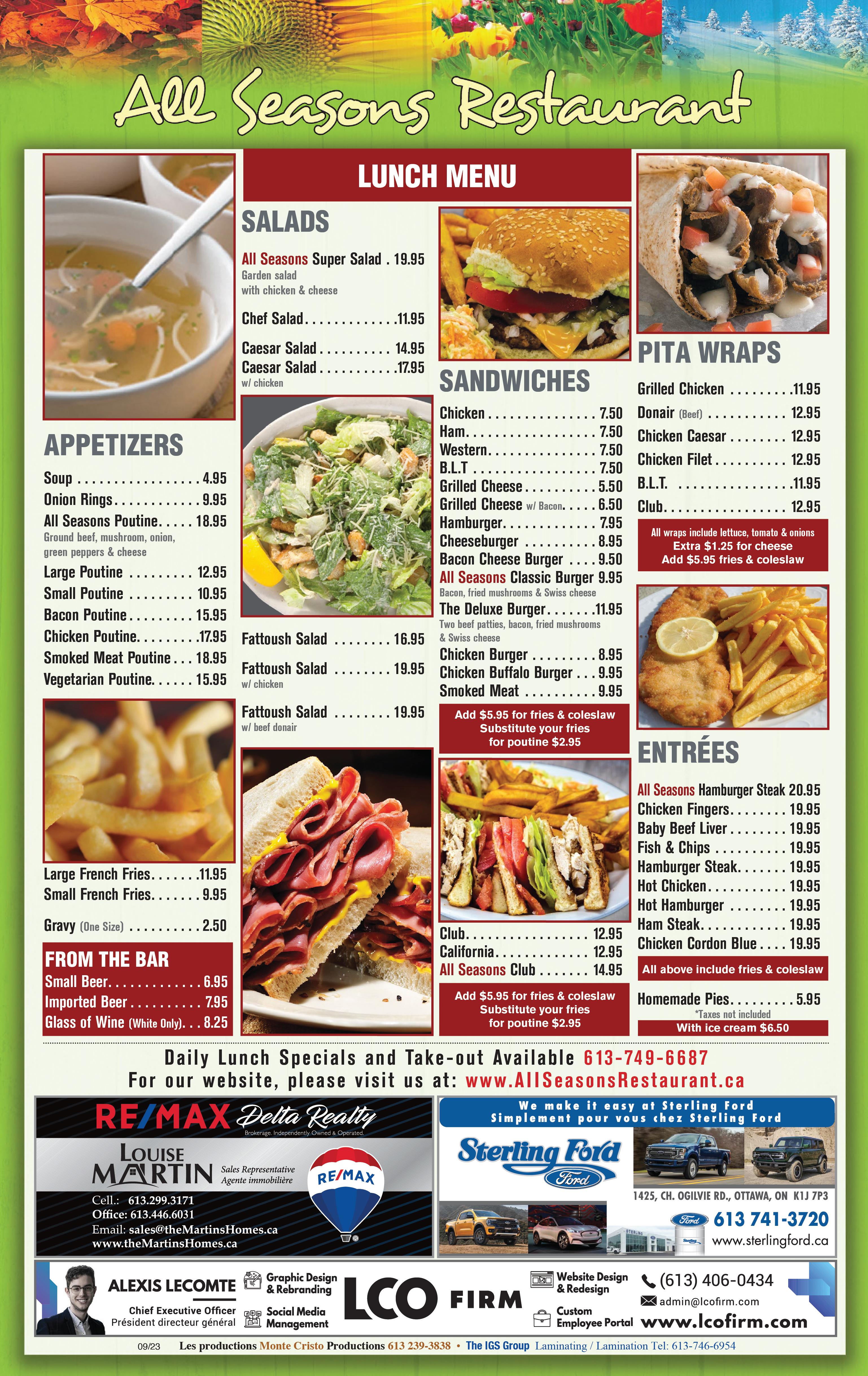 All Seasons Resaurant Menu Page 2